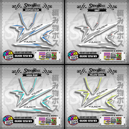 CLICK 125i V3 DECALS ( FOR WHITE SHARP HONEYCOMB )【WITH FREEBIES】
