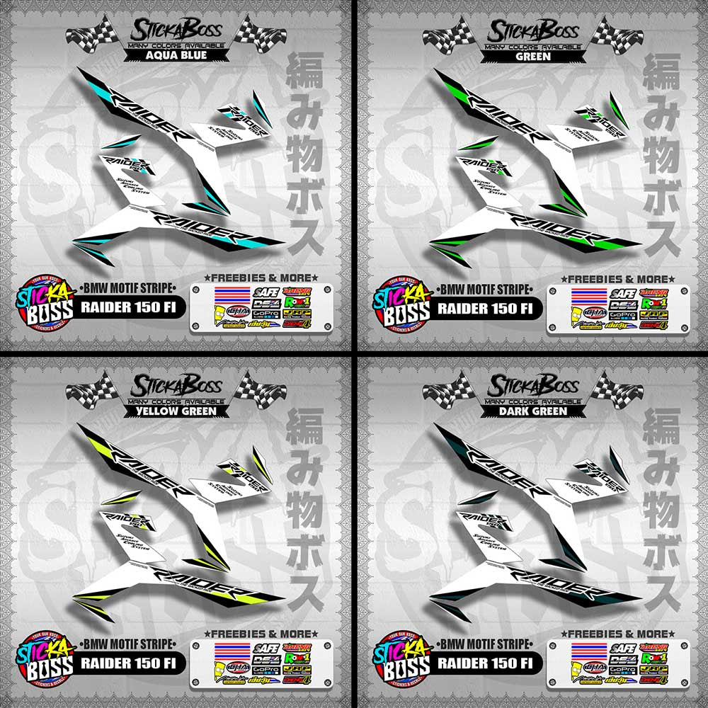 RAIDER 150 FI DECALS ( BMW MOTIF STRIPES )[ PREMIUM GLOSSY LAMINATED ]【WITH FREEBIES】