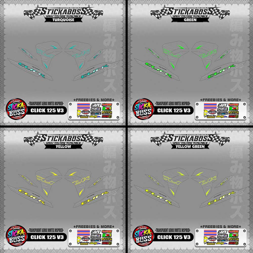 [ PREMIUM UV PRINT ] TRANSPARENT CLICK 125 V3 DECALS ( AEROX VORTEX INSPIRED )【WITH FREEBIES】