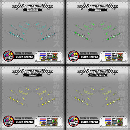 [ PREMIUM UV PRINT ] TRANSPARENT CLICK 125 V3 DECALS ( AEROX VORTEX INSPIRED )【WITH FREEBIES】