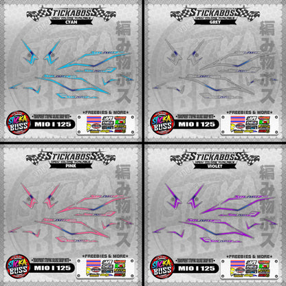 【PREMIUM UV PRINT】TRANSPARENT MIO I 125 MALAYSIAN DECALS ( STRIPING SOLARIZ SHARP MOTIF ) 【WITH FREEBIES】