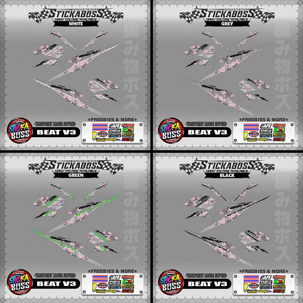 【PREMIUM UV PRINT】TRANSPARENT BEAT FI V3 STICKER DECALS ( SAKURA INSPIRED )【WITH FREEBIES】