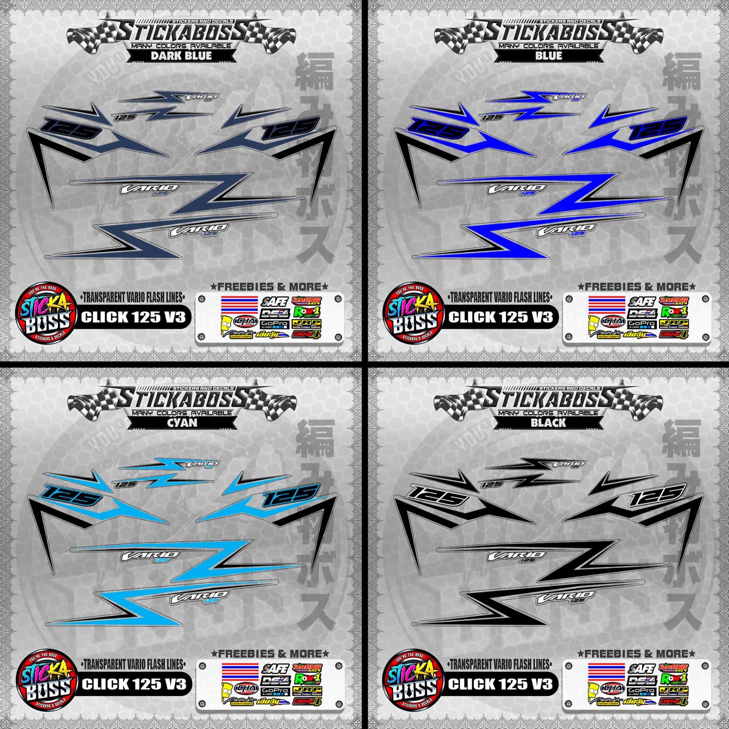 【PREMIUM UV PRINT】TRANSPARENT CLICK 125 V3 DECALS ( VARIO FLASH LINES )【WITH FREEBIES】