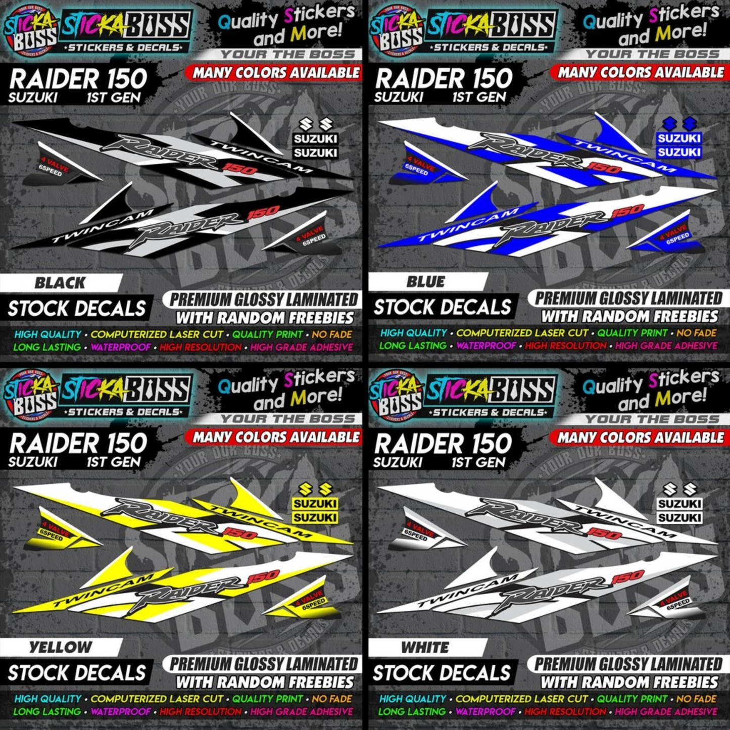 Suzuki Raider 150 1st Gen Decals (Stock Design) [ASSORTED COLORS]【PREMIUM GLOSSY LAMINATED】