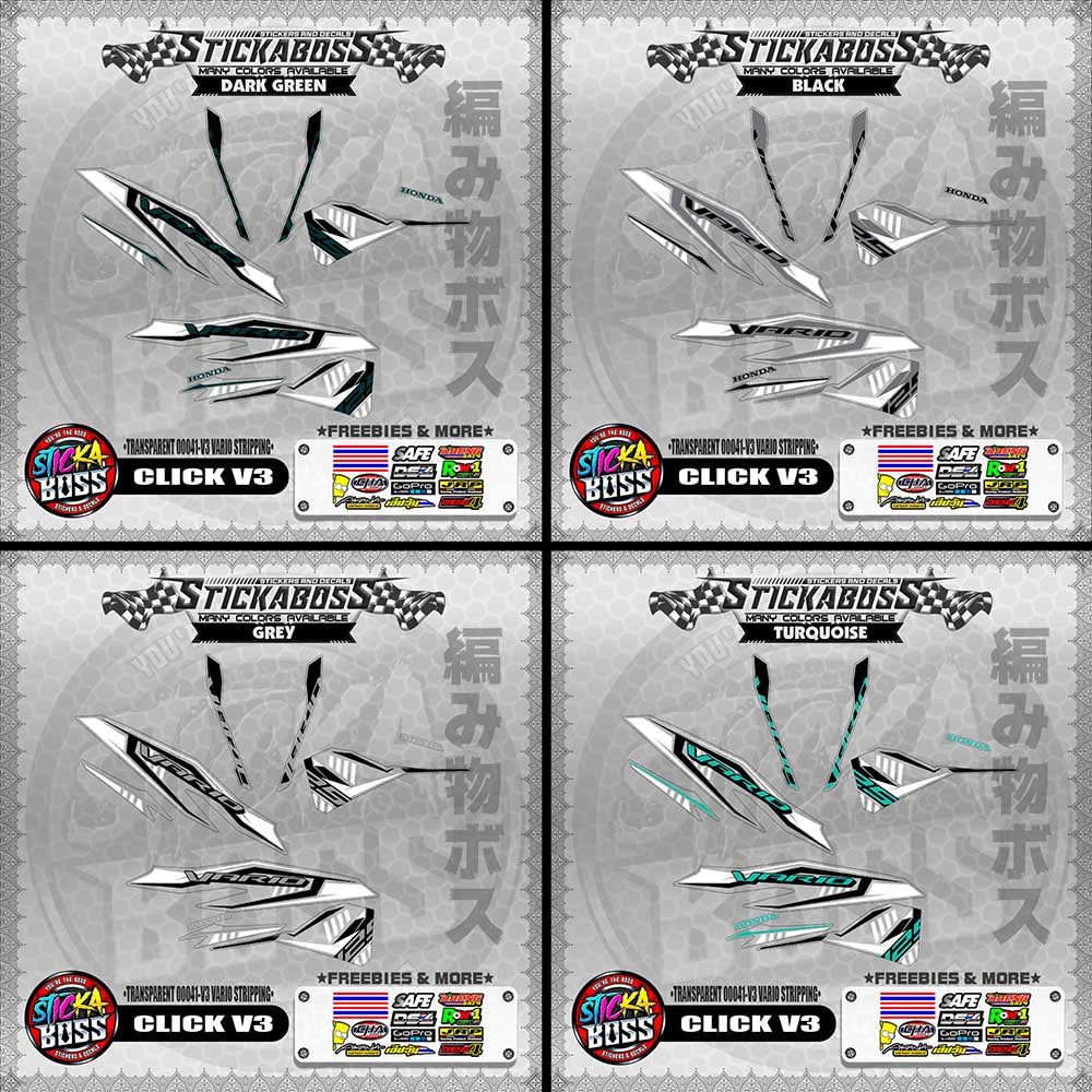 【PREMIUM UV PRINT】TRANSPARENT CLICK 125 V3 DECALS ( 00041-V3 VARIO STRIPPING )【WITH FREEBIES】