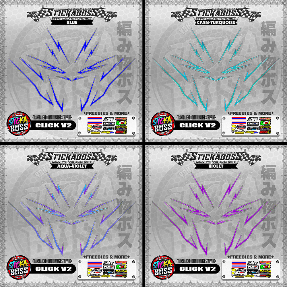 【PREMIUM UV PRINT】TRANSPARENT CLICK V2 STICKER DECALS ( 001 MINIMALIST STRIPPING )【WITH FREEBIES】