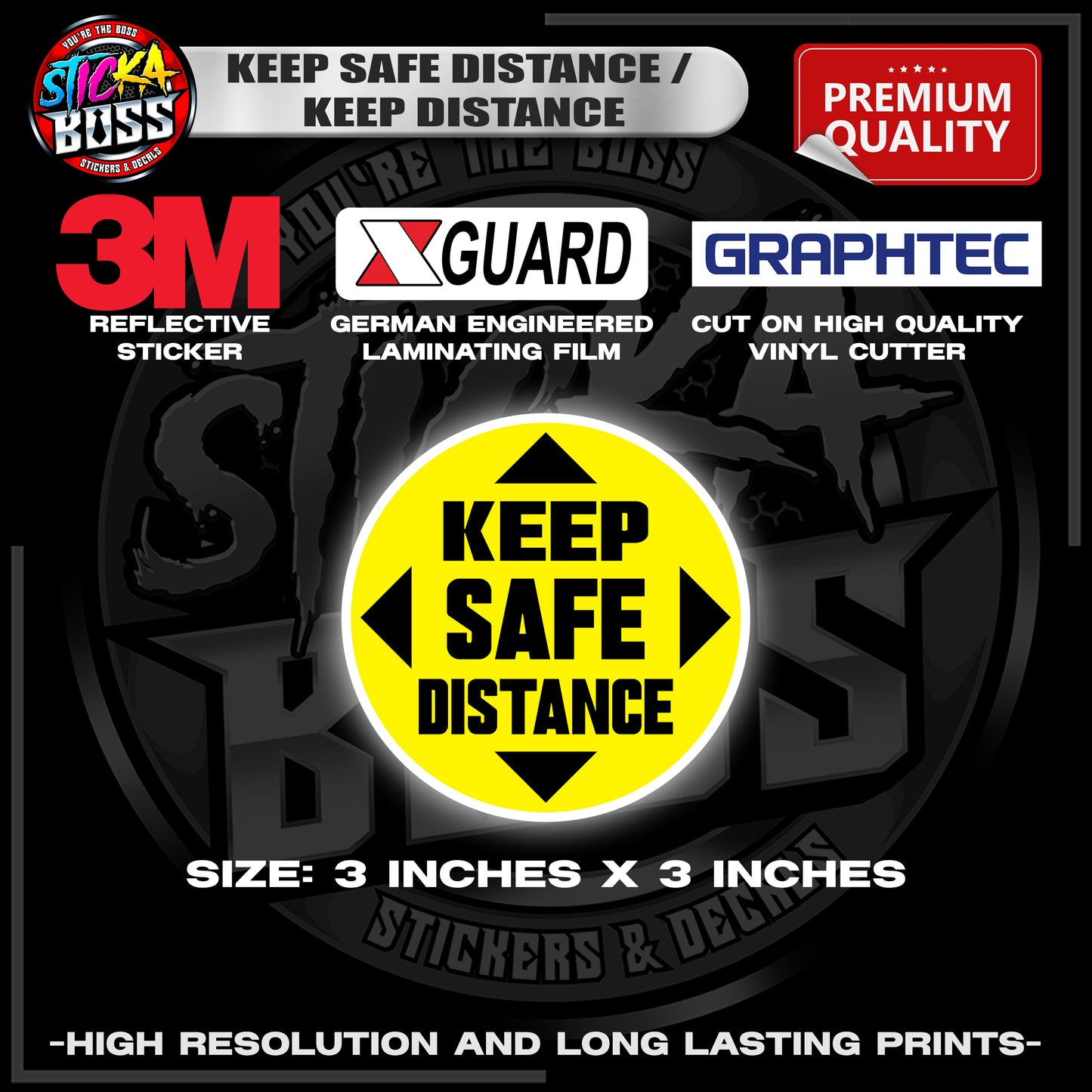 KEEP SAFE DISTANCE / KEEP DISTANCE | 3M REFLECTIVE STICKER 【PREMIUM QUALITY】