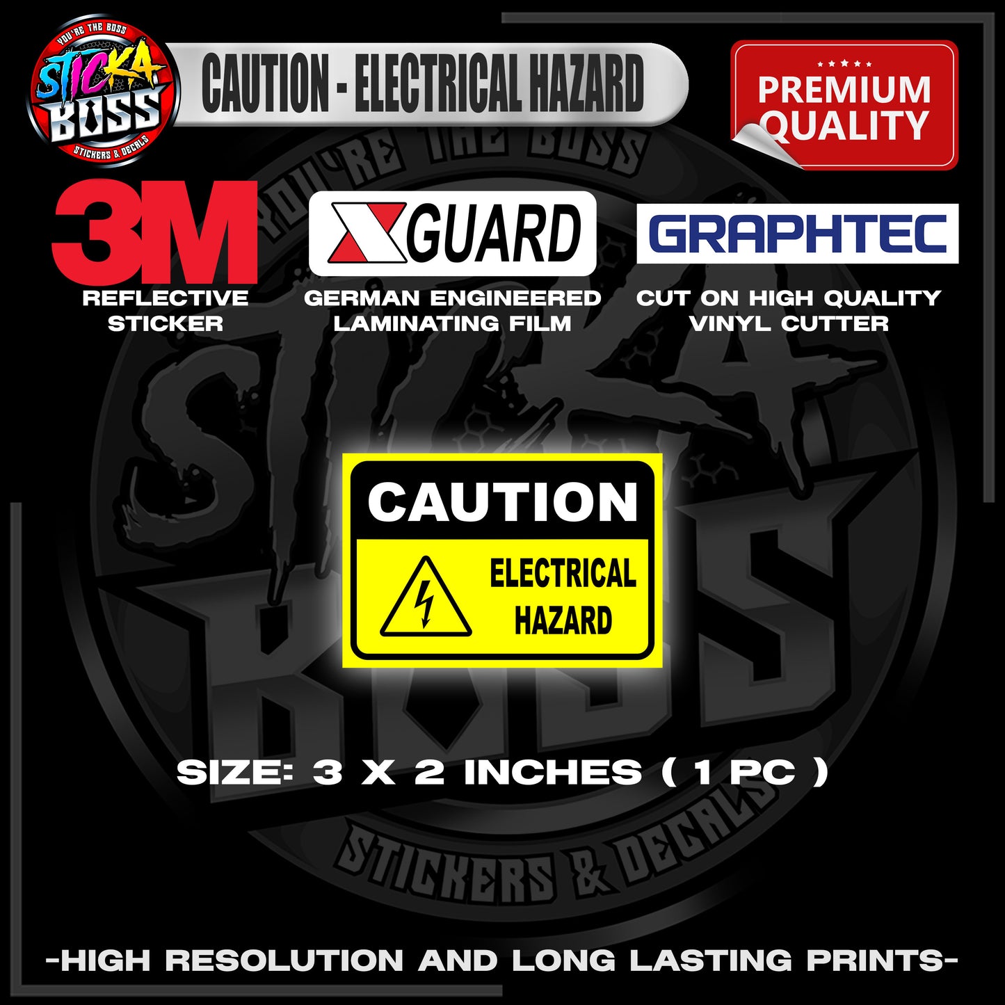 CAUTION - ELECTRICAL HAZARD | 3M REFLECTIVE STICKER | PREMIUM LAMINATED【PREMIUM QUALITY】