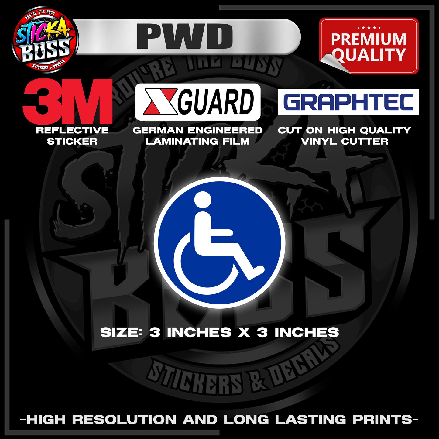 PWD / PERSON WITH DISABILITY 3M REFLECTIVE STICKER | PREMIUM LAMINATED【PREMIUM QUALITY】