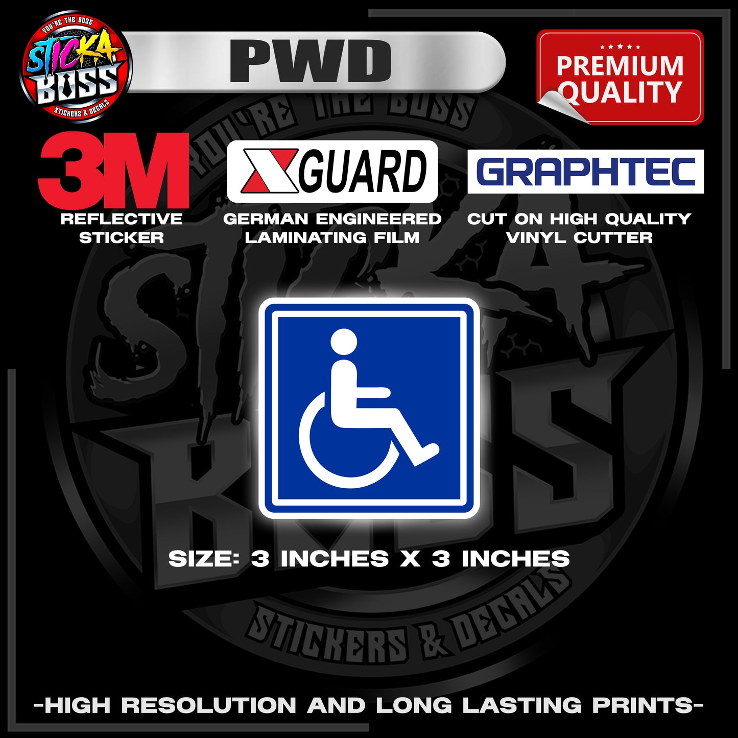 PWD / PERSON WITH DISABILITY 3M REFLECTIVE STICKER | PREMIUM LAMINATED【PREMIUM QUALITY】