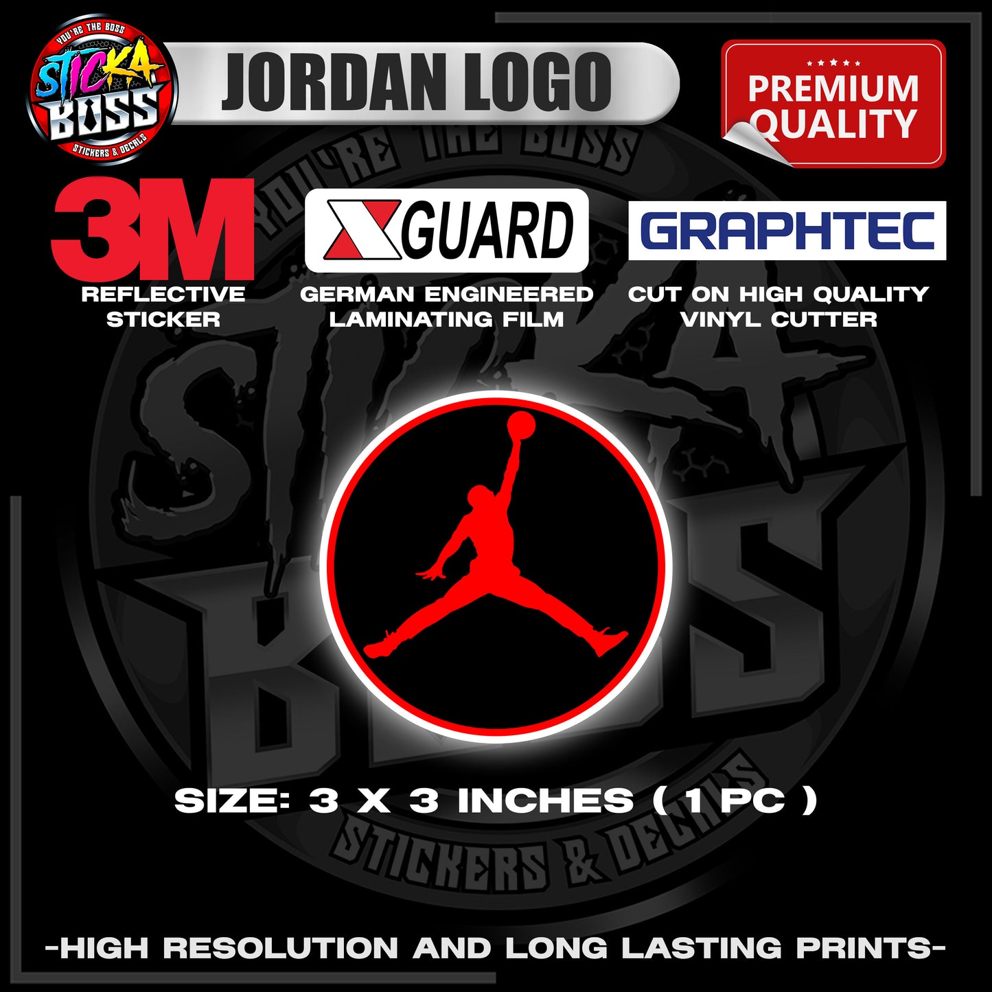JORDAN LOGO | 3M REFLECTIVE STICKER | PREMIUM LAMINATED【PREMIUM QUALITY】