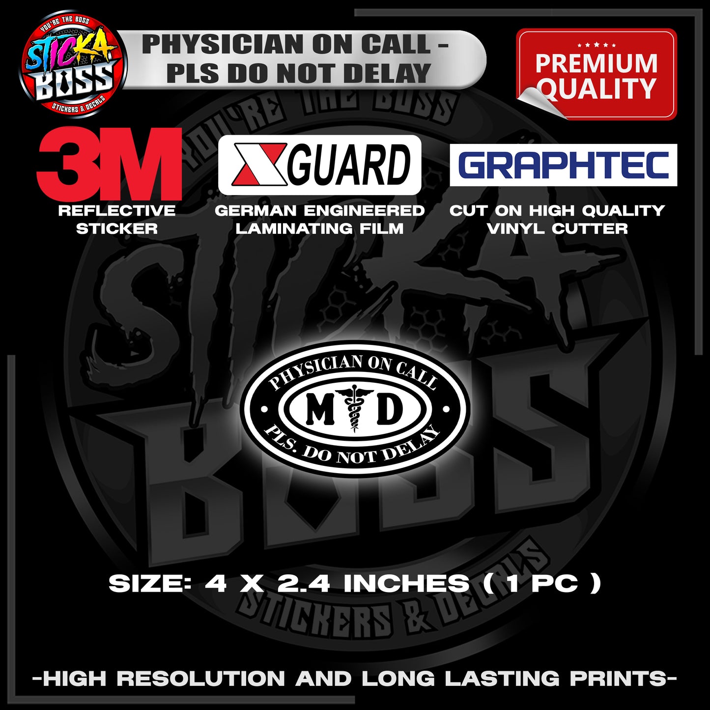 PHYSICIAN ON CALL - PLS DO NOT DELAY | 3M REFLECTIVE STICKER | PREMIUM LAMINATED【PREMIUM QUALITY】