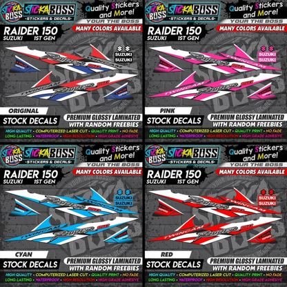 Suzuki Raider 150 1st Gen Decals (Stock Design) [ASSORTED COLORS]【PREMIUM GLOSSY LAMINATED】