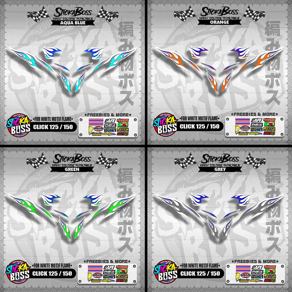 CLICK 125 / 150 V2 DECALS ( FOR WHITE MOTIF FLAME )【WITH FREEBIES】