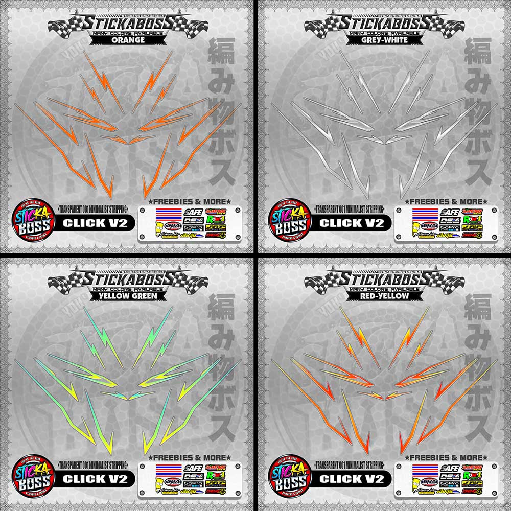 【PREMIUM UV PRINT】TRANSPARENT CLICK V2 STICKER DECALS ( 001 MINIMALIST STRIPPING )【WITH FREEBIES】