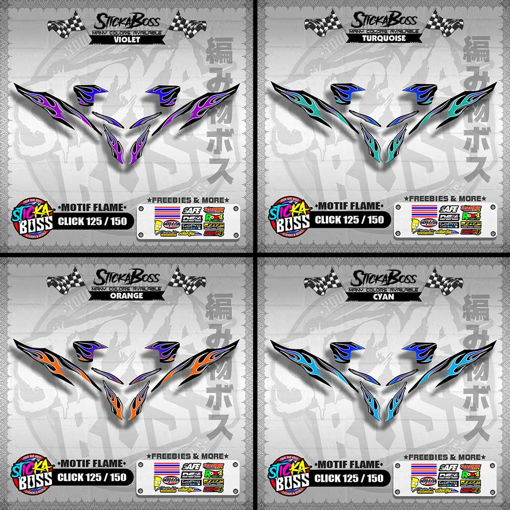 CLICK 125 / 150 V2 DECALS ( MOTIF FLAME )【WITH FREEBIES】