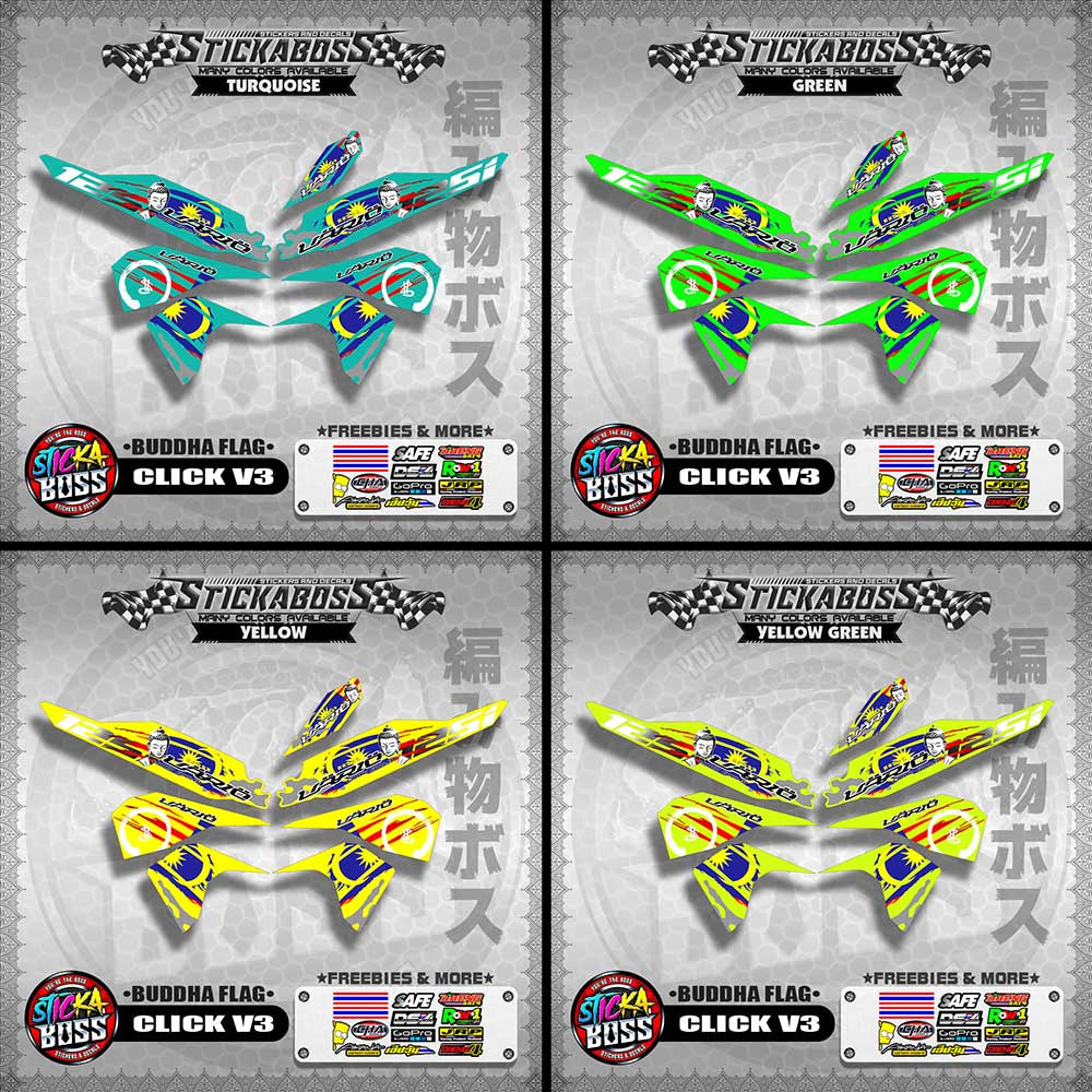 CLICK V3 MALAYSIAN STICKER DECALS ( BUDDHA FLAG )【WITH FREEBIES】