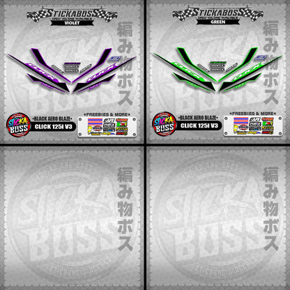 CLICK 125i V3 STICKER DECALS ( BLACK AERO BLAZE )【WITH FREEBIES】