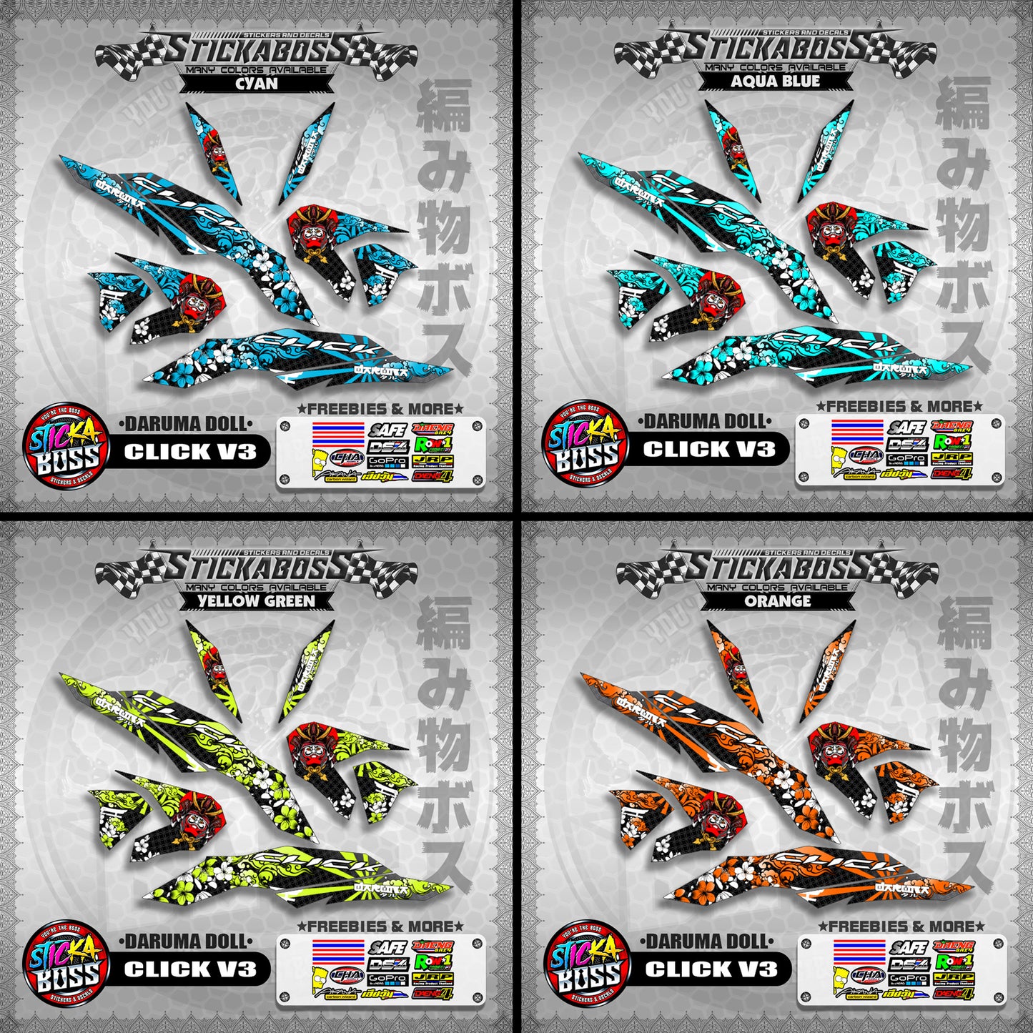 CLICK V3 STICKER DECALS ( DARUMA DOLL )【WITH FREEBIES】