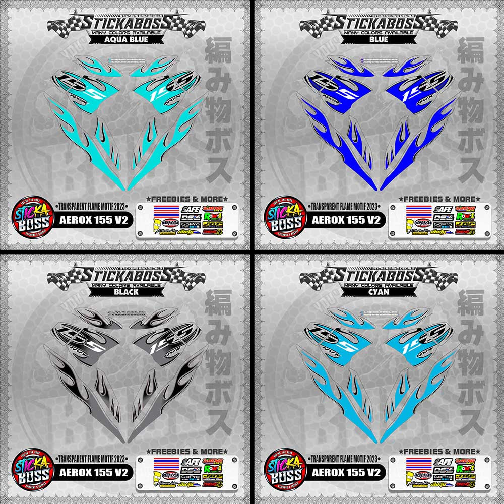 [ PREMIUM UV PRINT ] TRANSPARENT AEROX 155 V2 (  FLAME MOTIF 2023 )【WITH FREEBIES】