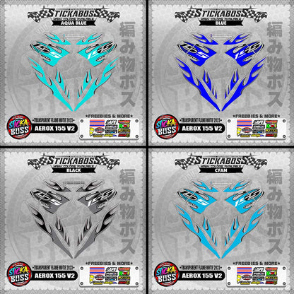[ PREMIUM UV PRINT ] TRANSPARENT AEROX 155 V2 (  FLAME MOTIF 2023 )【WITH FREEBIES】