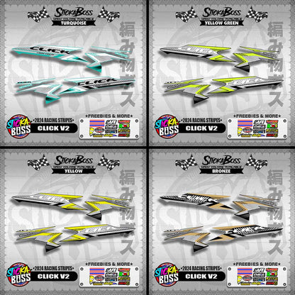 CLICK V2 DECALS ( 2024 RACING STRIPES ) [ PREMIUM GLOSSY LAMINATED ]【WITH FREEBIES】