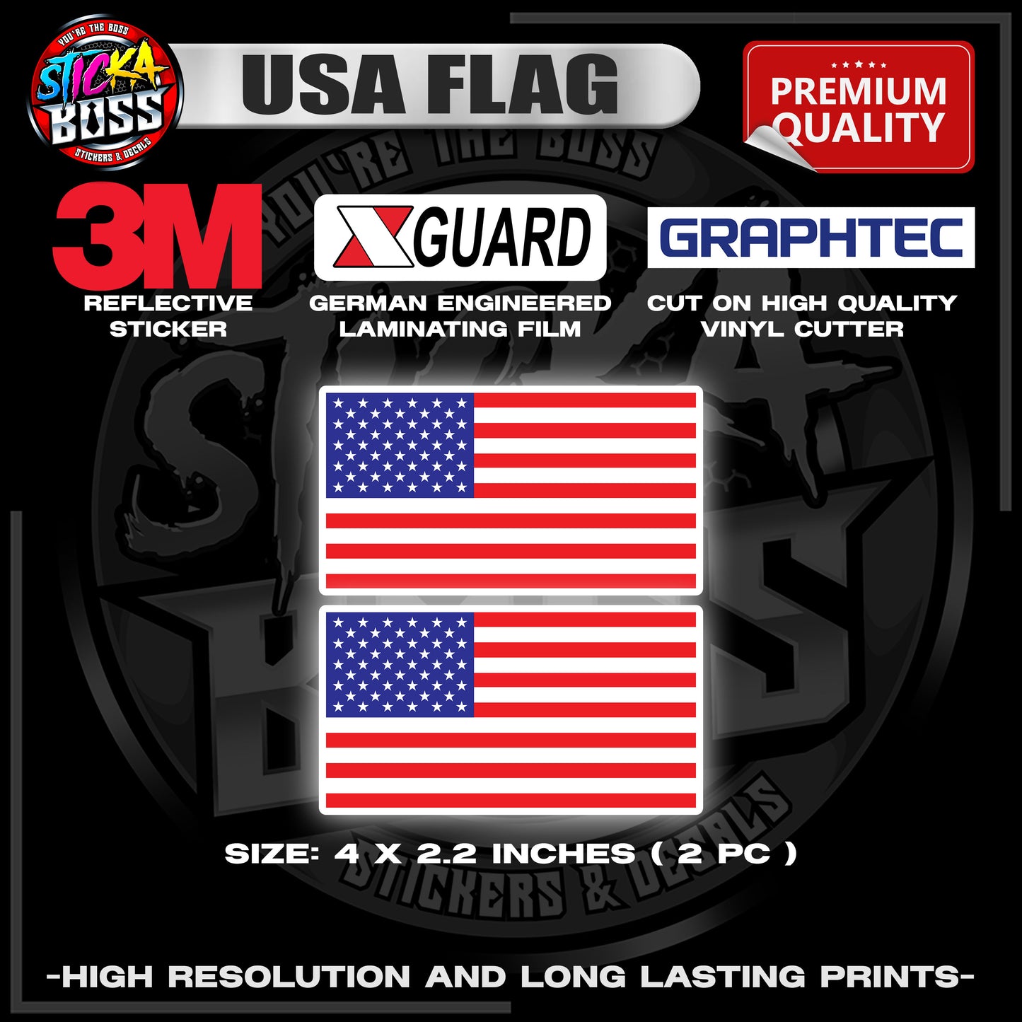 USA FLAG | 3M REFLECTIVE STICKER | PREMIUM LAMINATED【PREMIUM QUALITY】
