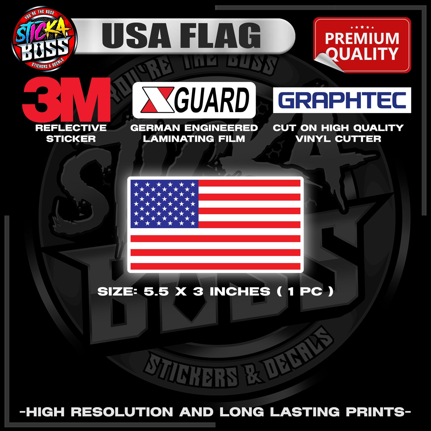 USA FLAG | 3M REFLECTIVE STICKER | PREMIUM LAMINATED【PREMIUM QUALITY】