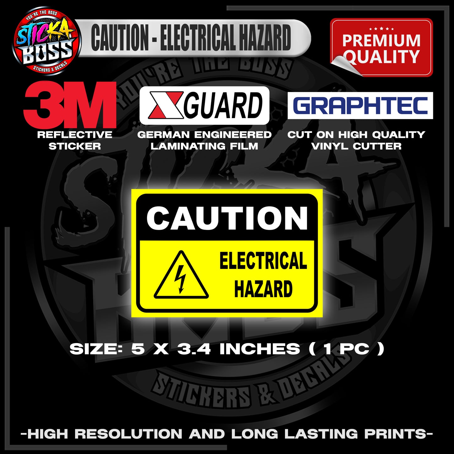 CAUTION - ELECTRICAL HAZARD | 3M REFLECTIVE STICKER | PREMIUM LAMINATED【PREMIUM QUALITY】