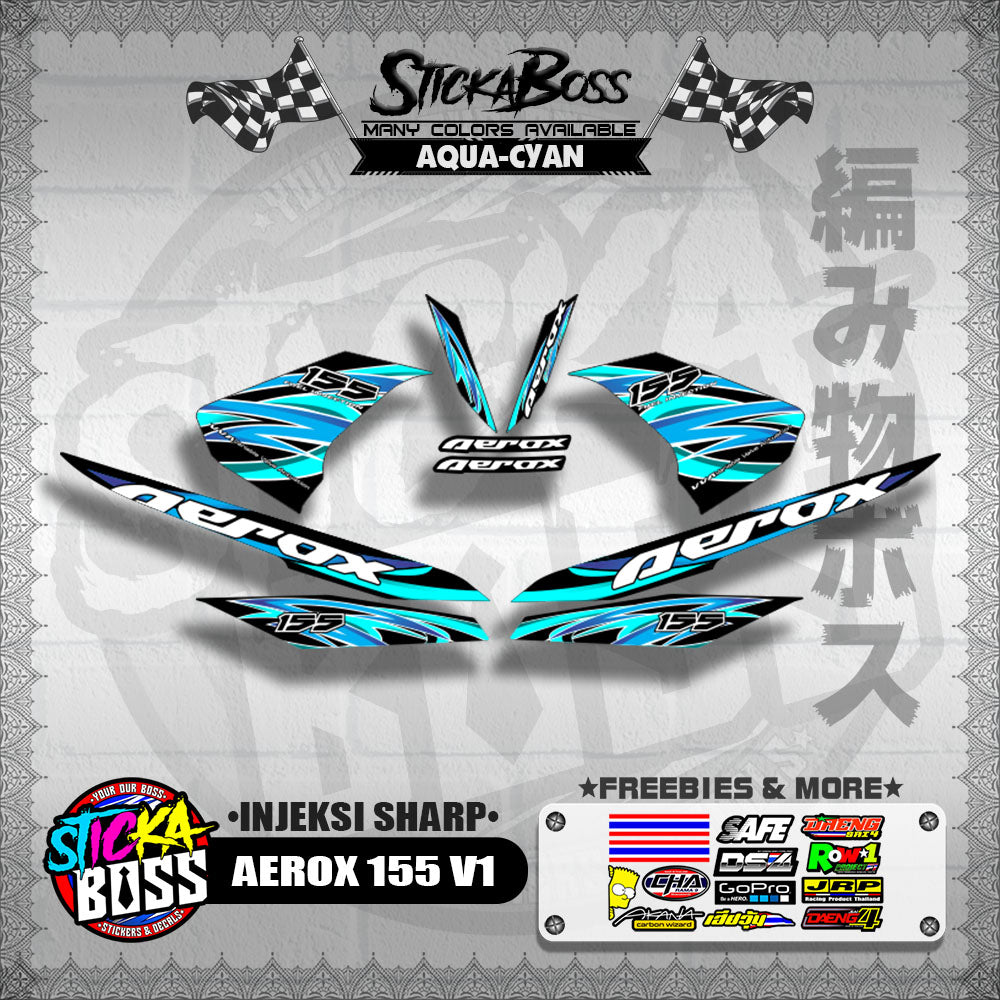 AEROX 155 V1 DECALS ( INJEKSI SHARP )[ PREMIUM GLOSSY LAMINATED ]【WITH FREEBIES】