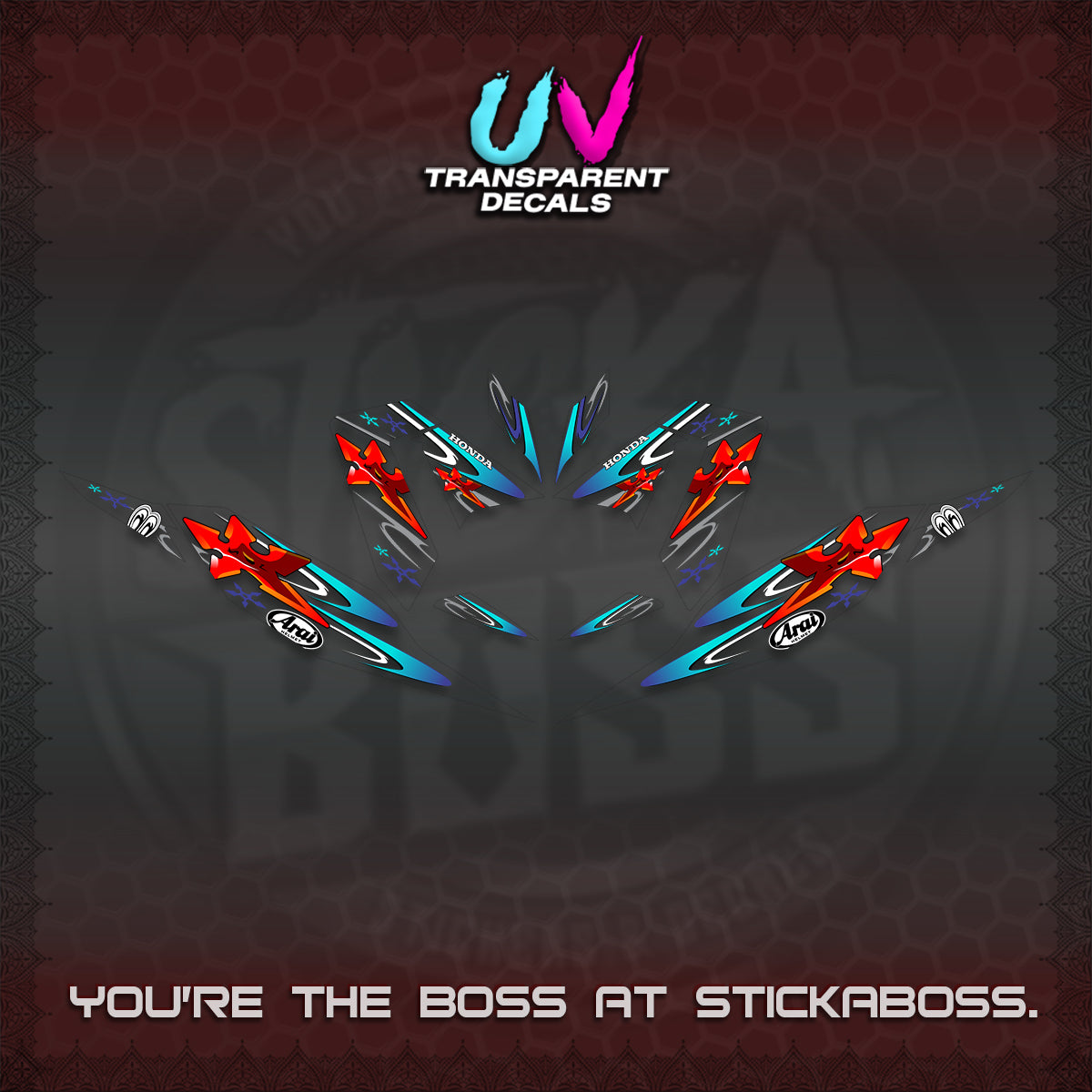 CLICK 125 V4 UV TRANSPARENT DECALS (2026 ARAI STAR RACING DESIGN) STICKER DECALS By STICKABOSS