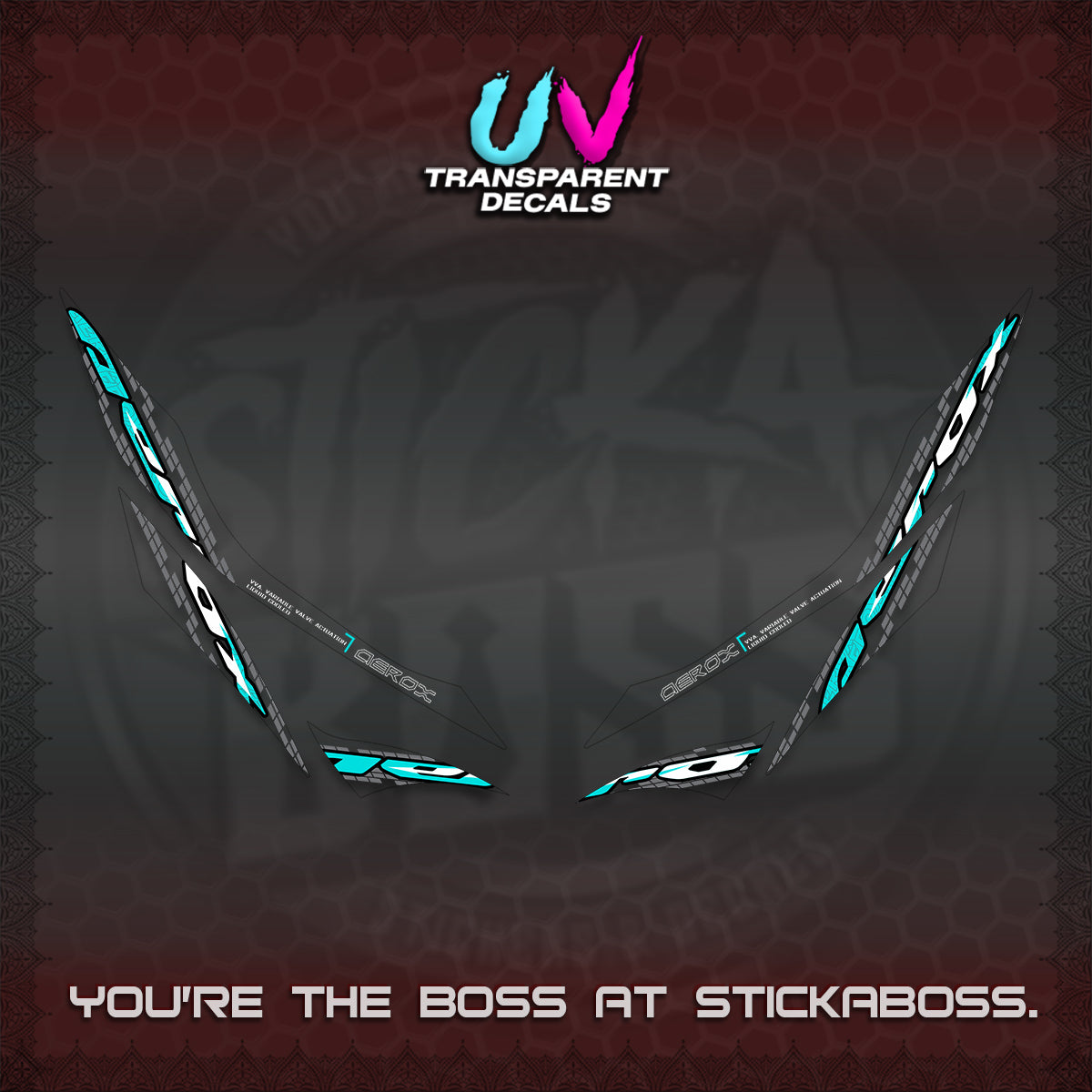 AEROX 155 V1 UV TRANSPARENT DECALS (NEW 2026 VORTEX) STICKER KITS BY STICKABOSS
