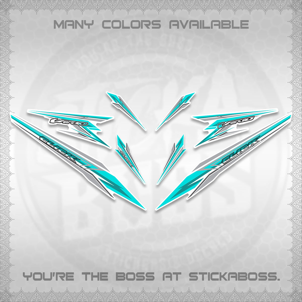 CLICK 160 VARIO FOR WHITE DECALS (2026 SHARP 00-A1 DESIGN)STICKER KITS By STICKABOSS