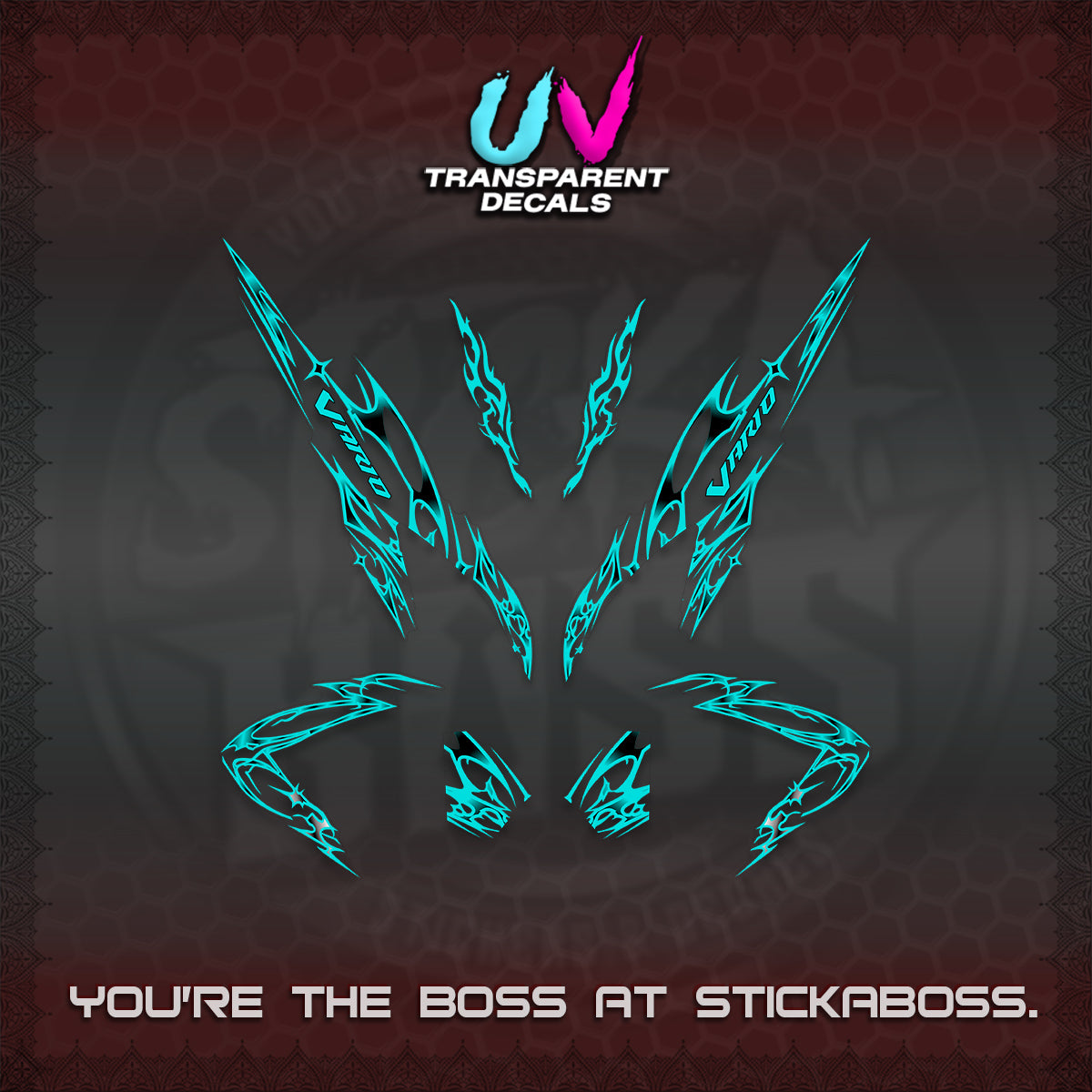 CLICK 125 V2 VARIO UV TRANSPARENT DECALS (2026 TRIBAL LIGHTNING DESIGN) STICKER KITS BY STICKABOSS