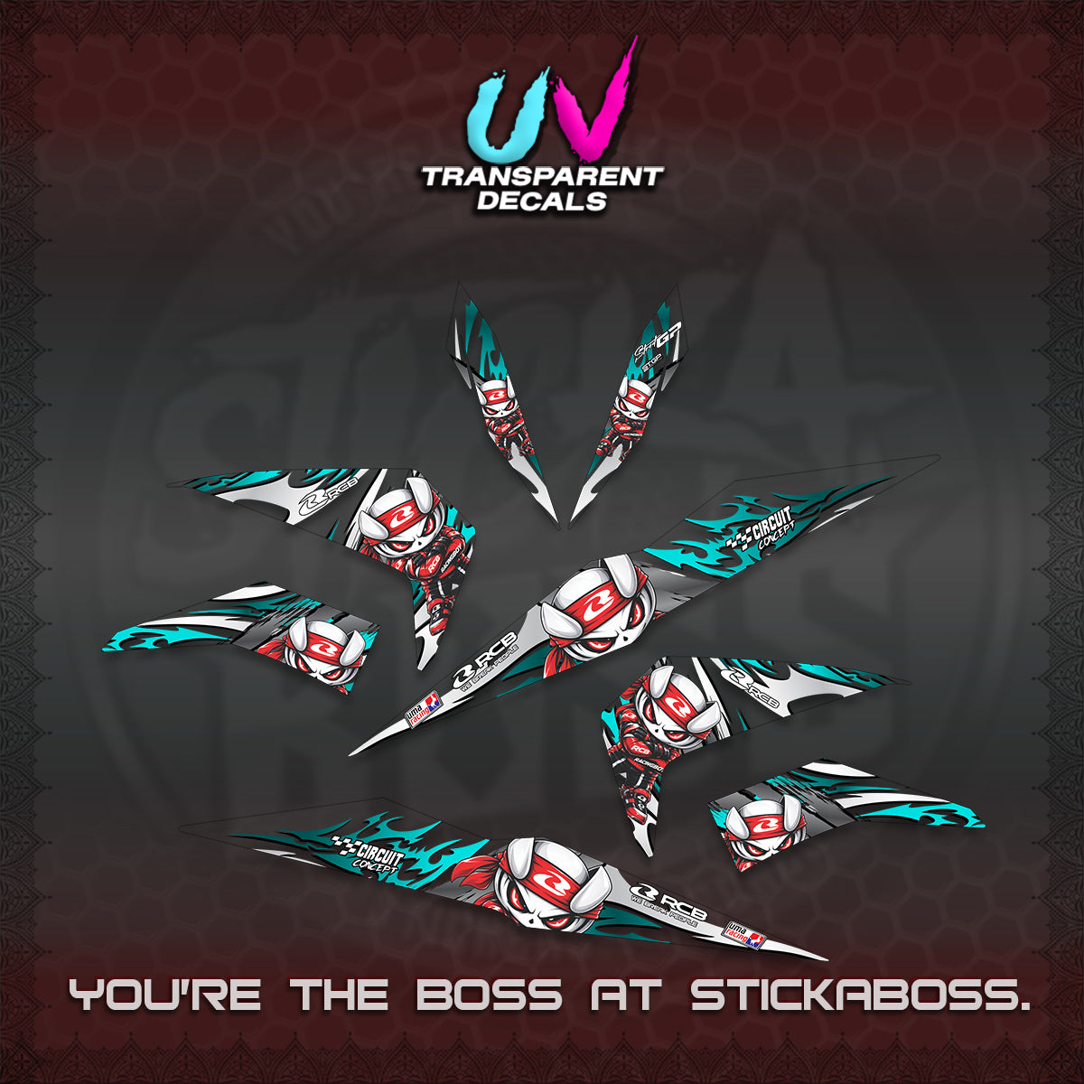 BEAT FI V2 UV TRANSPARENT DECALS (2026 NEW RCB 2.0 DESIGN) STICKER KITS BY STICKABOSS