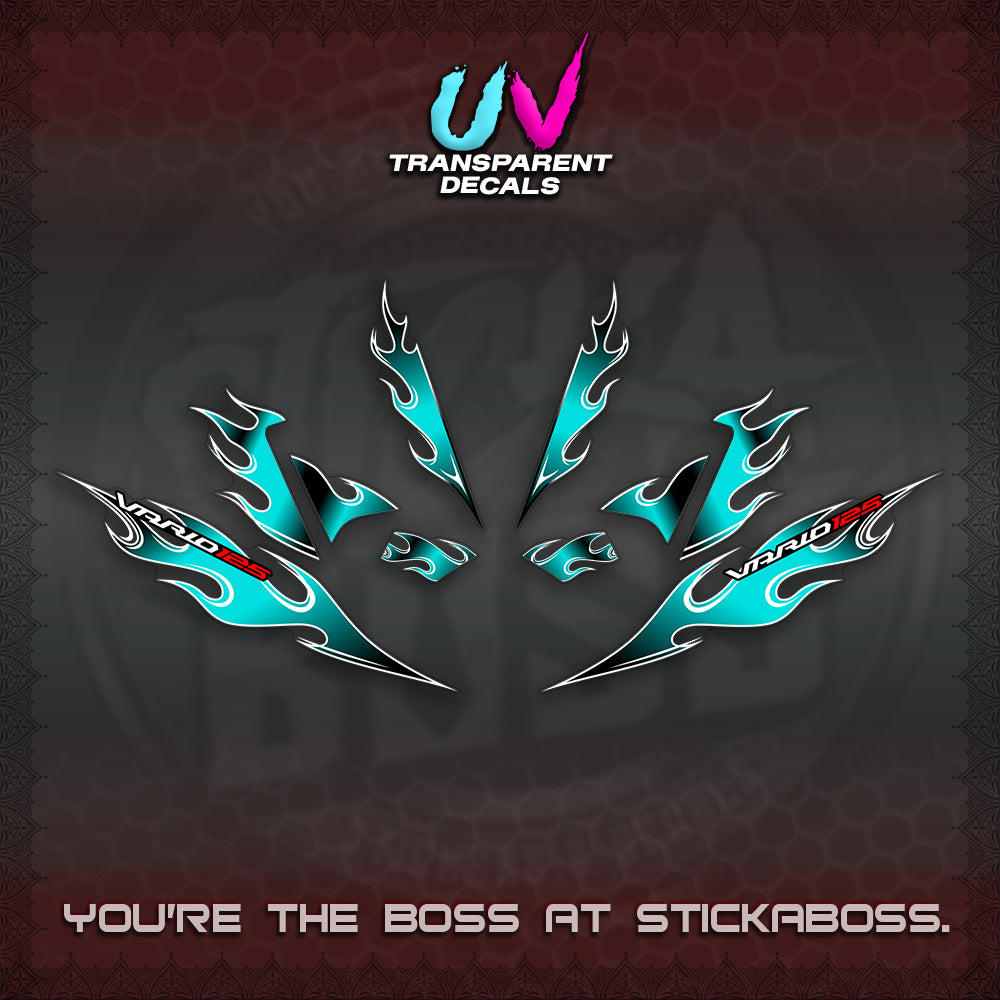 CLICK 125 V4 UV TRANSPARENT VARIO DECALS (2026 MOTIF FLAME 1 TONE)STICKER DECALS By STICKABOSS