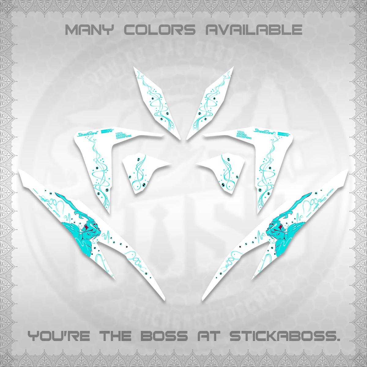 CLICK V2 FOR WHITE DECALS (2026 2F2F SWIRL DESIGN) STICKER KITS BY STICKABOSS