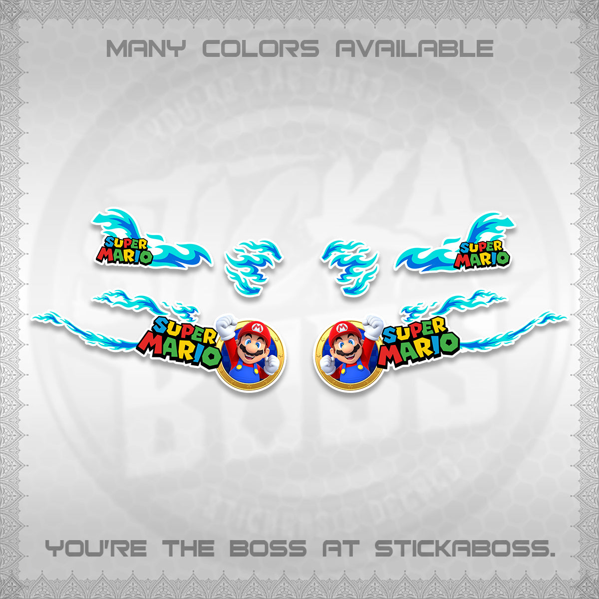 FAZZIO FOR WHITE DECALS (FLAMES 02 SUPER-M MOTIF) STICKER KITS BY STICKABOSS
