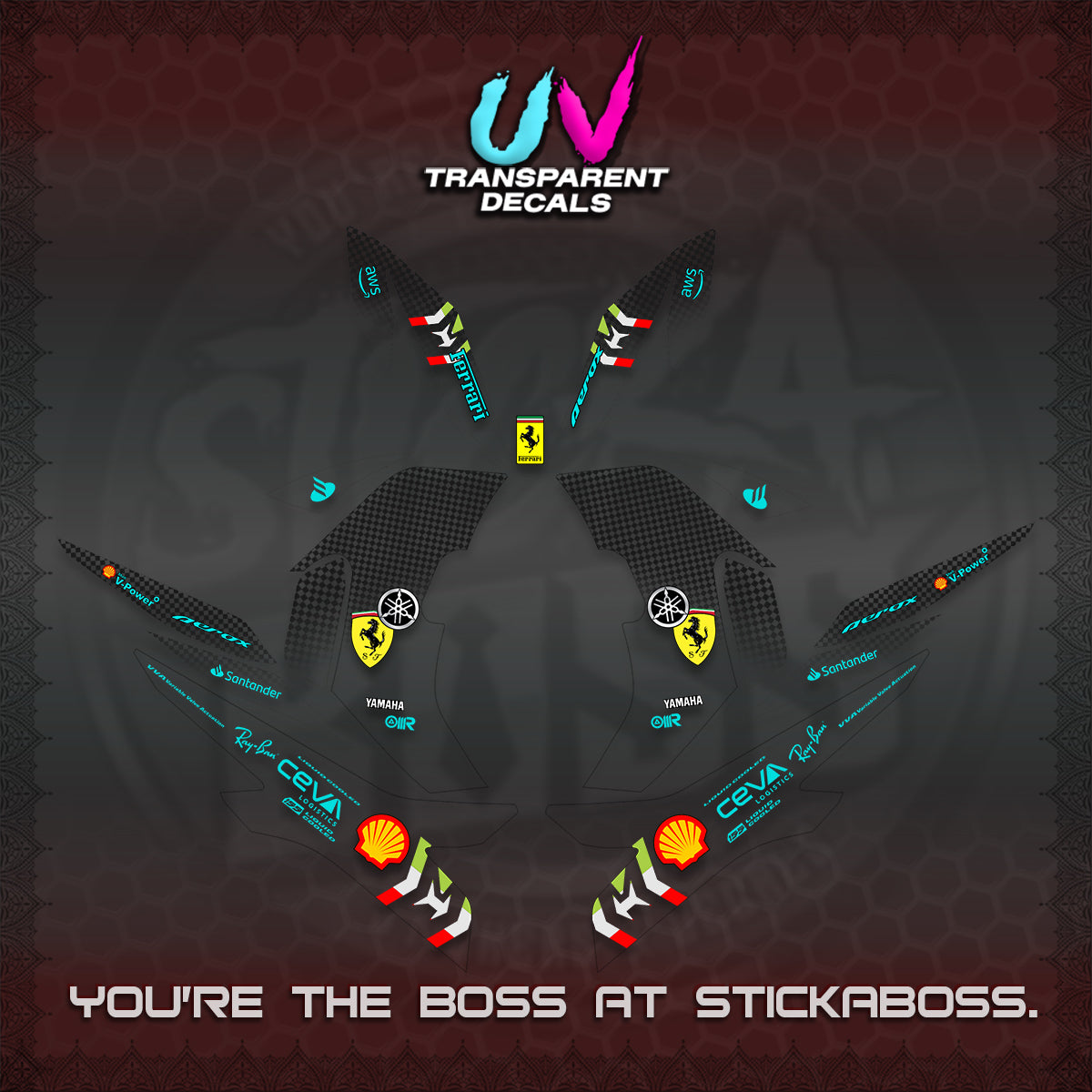 AEROX V2 UV TRANSPARENT DECALS (2026 HORSE RACE DESIGN) STICKER DECALS By STICKABOSS