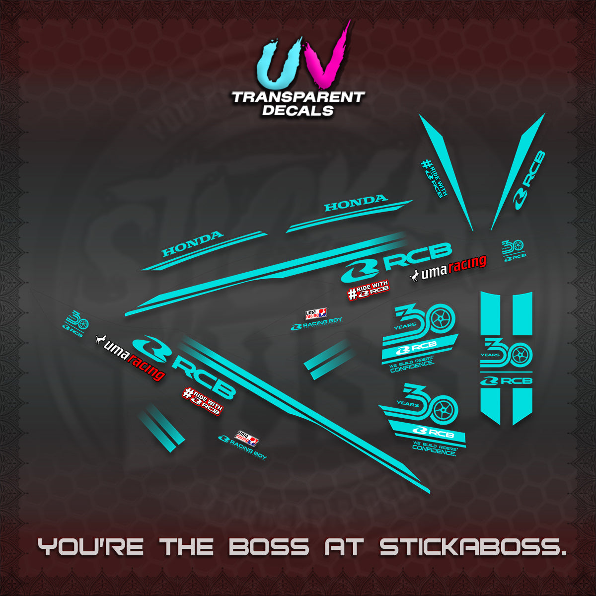 CLICK 125 V2 UV TRANSPARENT DECALS (2026 30TH ANNIVERSARY RACING DESIGN) STICKER DECALS By STICKABOSS