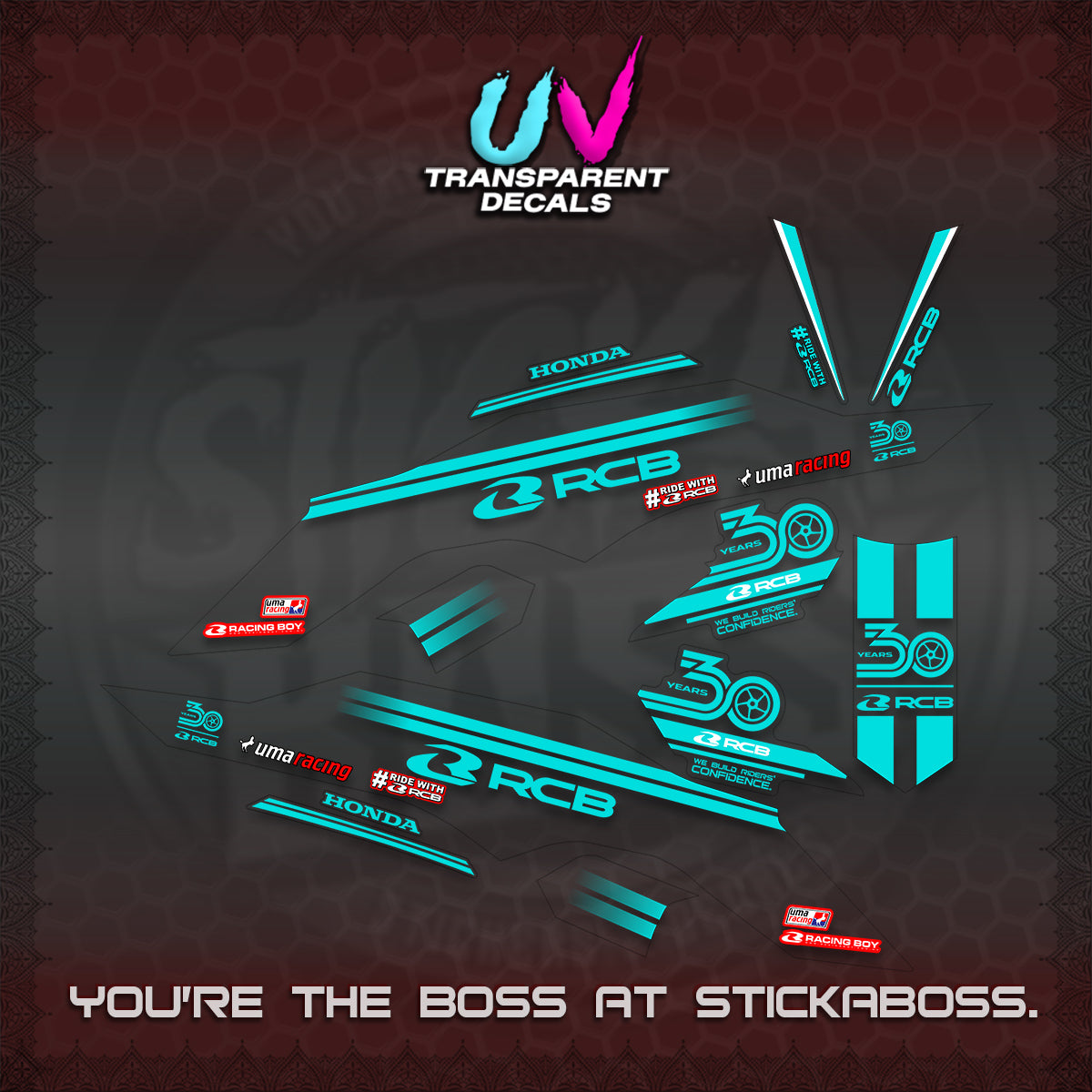 CLICK 125 V3 UV TRANSPARENT DECALS (2026 30TH ANNIVERSARY RACING DESIGN) STICKER DECALS By STICKABOSS