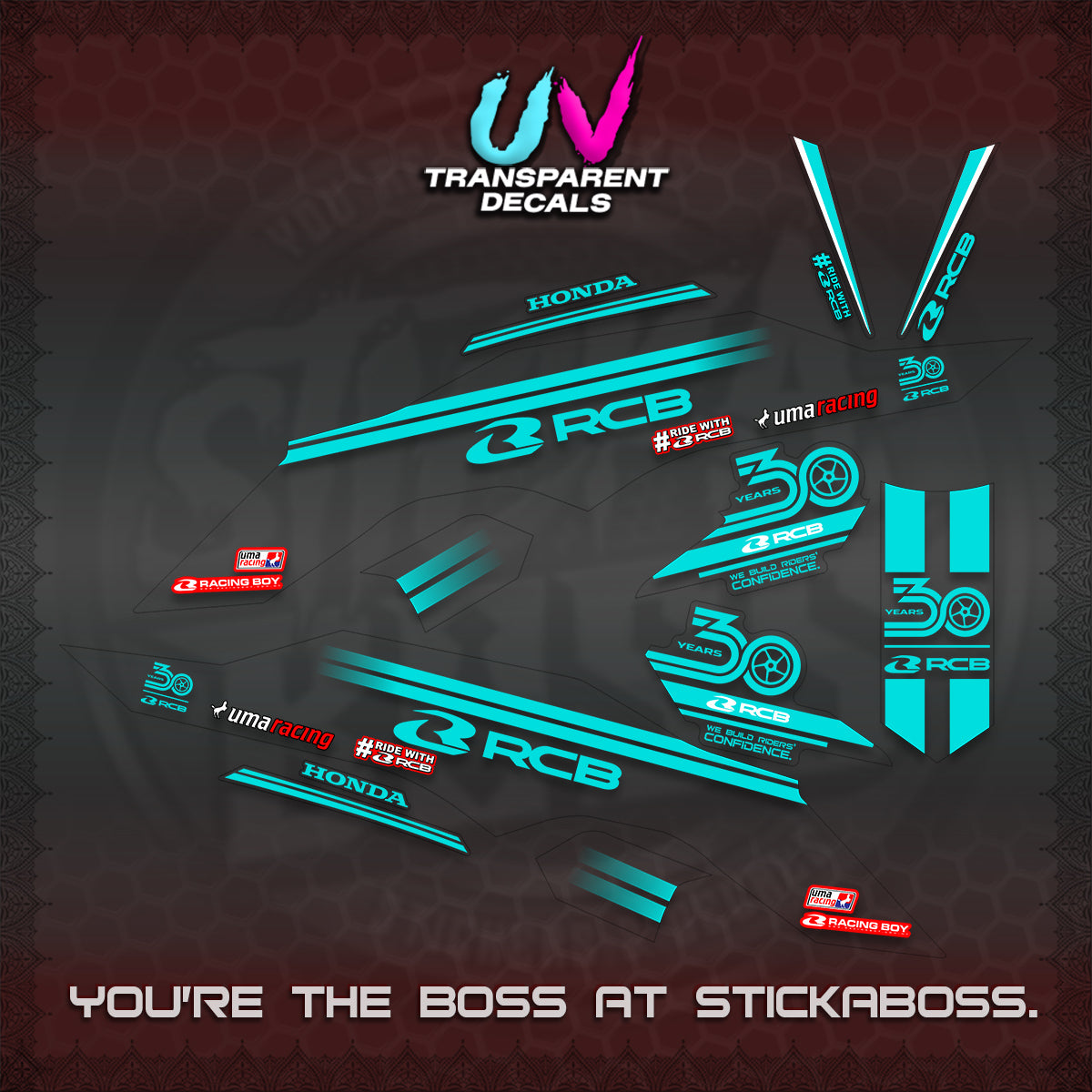CLICK 125 V3 UV TRANSPARENT DECALS (2026 30TH ANNIVERSARY RACING DESIGN) STICKER DECALS By STICKABOSS