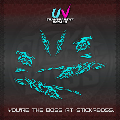 CLICK 125 V2 UV TRANSPARENT DECALS (2026 TRIBAL HEART DESIGN) STICKER KITS BY STICKABOSS