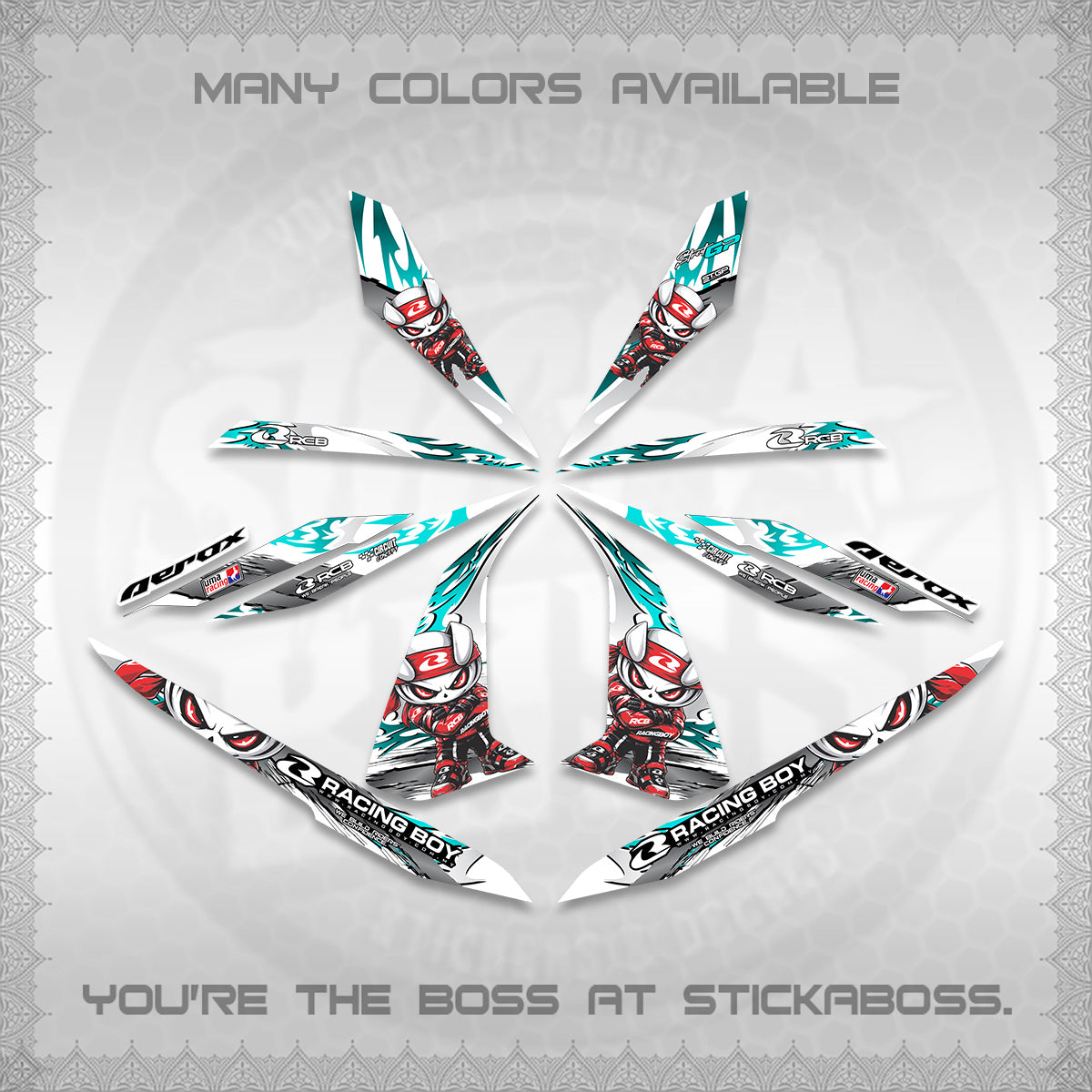AEROX 155 V1 FOR WHITE DECALS (2026 NEW RCB 2.0 DESIGN) STICKER KITS BY STICKABOSS