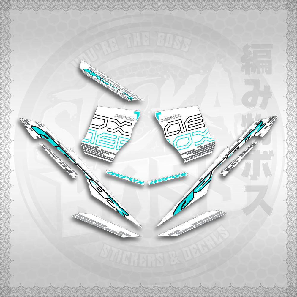 STICKER DECALS for AEROX V3 ALPHA TURBO INDO FOR WHITE (AV3NVBLDE) By STICKABOSS (SOFIE LAMINATED WATERPROOF)
