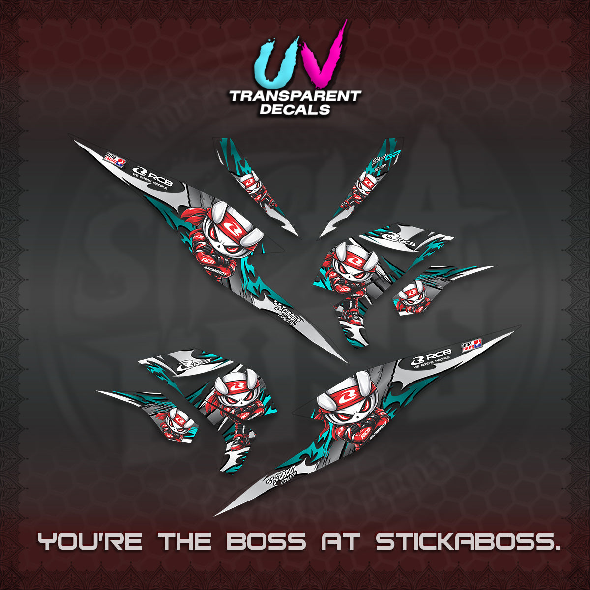 BEAT FI V3 UV TRANSPARENT DECALS (2026 NEW RCB 2.0 DESIGN) STICKER KITS BY STICKABOSS