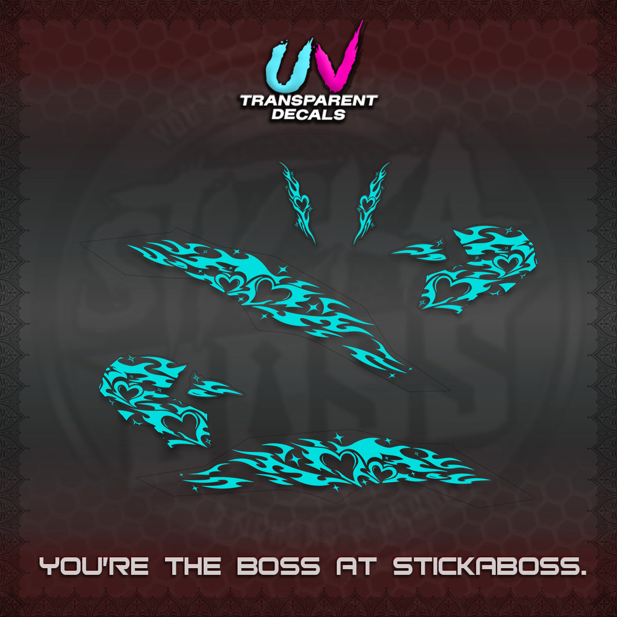 CLICK 125 V3 UV TRANSPARENT DECALS (2026 TRIBAL HEART DESIGN) STICKER KITS BY STICKABOSS