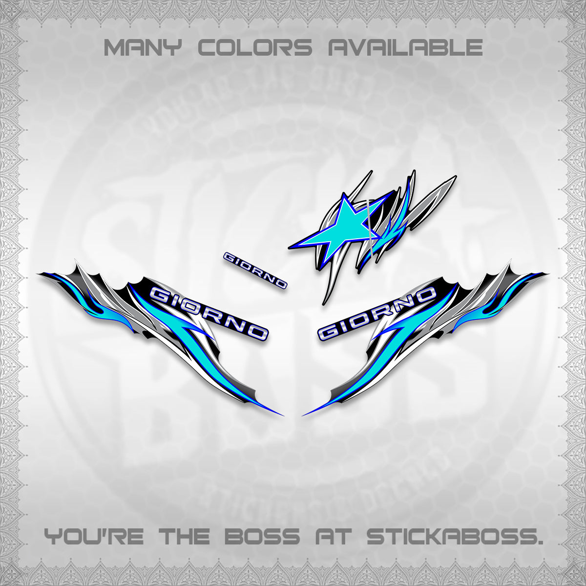GIORNO 125 DECALS (2026 NEW TRIBAL FIRE NTN) STICKER DECALS BY STICKABOSS