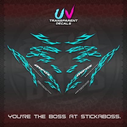 AEROX 155 V2 UV TRANSPARENT DECALS (2026 TRIBAL LIGHTNING DESIGN) STICKER KITS BY STICKABOSS