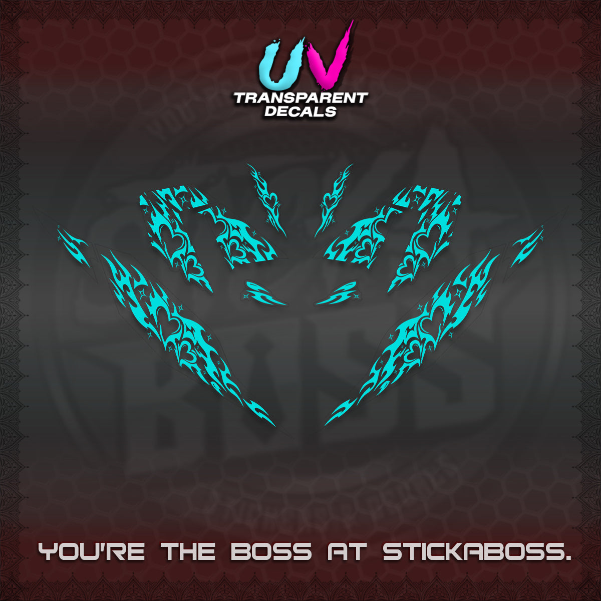 CLICK 125 V4 UV TRANSPARENT DECALS (2026 TRIBAL HEART DESIGN) STICKER KITS BY STICKABOSS